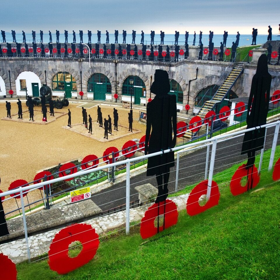 Photo credit: Alan Setchell LRPS A photo of the Standing With Giants exhibition that came in November 2025. The art installation involved 250+ black silhouette cut outs displayed around the Fort's ramparts and parade ground.